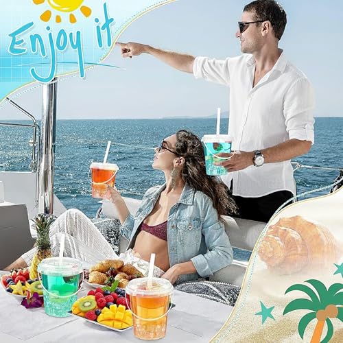 24 oz Clear Plastic Drink Buckets Set of 50 with Lids Straws Handles - PARTY & Catering Supplies