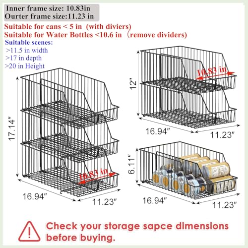 16.94" Black Stackable Can Storage Organizer with Adjustable Dividers - Kitchen Pantry Shelf Rack