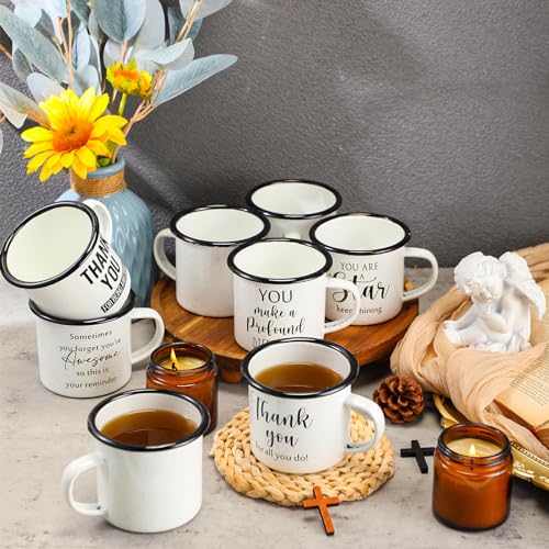Mifoci 12 oz White Thank You Gift Enamel Coffee Mugs - Set of 10