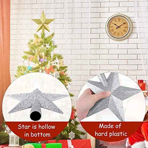FEPITO Glitter Star Mini Christmas Tree Topper Shatter-Proof Small Christmas Tree Decoration Treetop for Holiday Ornament or Home D?cor (Silver, 4.3 inches)