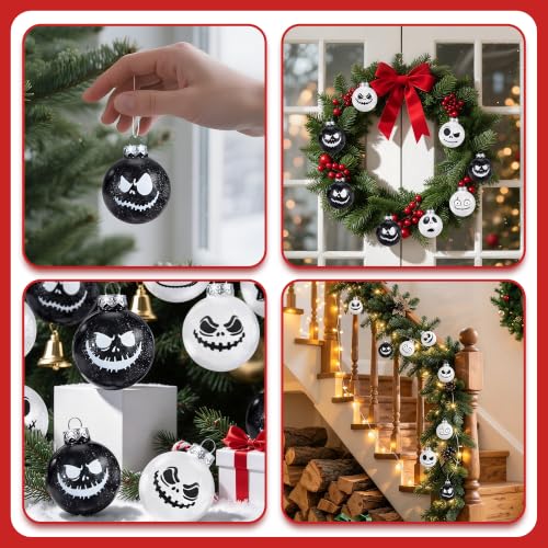 HTTHPVASE 12-Pack Night Nightmare Black & White Skull Christmas Ball Ornaments 2.36" 60mm Shatterproof