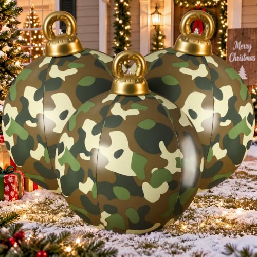 Jetec 24in Camouflage Christmas Inflatable Ball Ornament – Giant Outdoor Holiday Decor