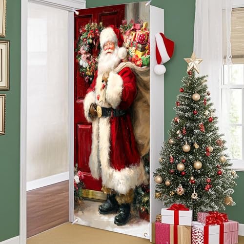 Winter Merry Christmas Santa Claus Door Cover 35x71 Inches LU90090 Polyester - Nuxovilar