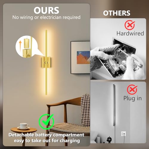 Eneru Wireless LED Wall Sconces Set of 2 - Gold Rechargeable Battery Operated
