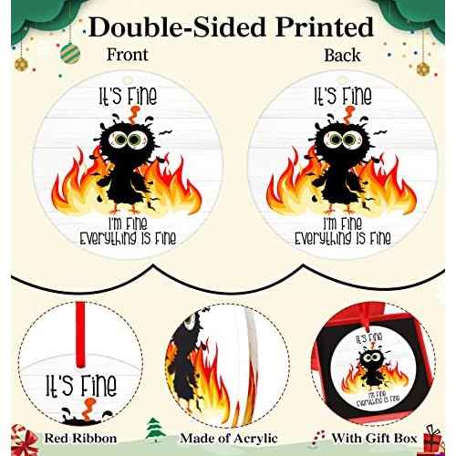 WhstSign Funny 'It's Fine' Black Cat Fire Christmas Tree Ornament - Commemorative Gift for Memorable Events