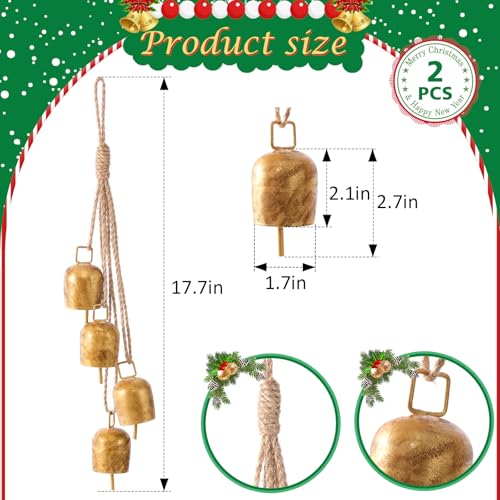 Hananona Gold Vintage Christmas Bells with Hanging Rope - Set of 4 (2-count variation)