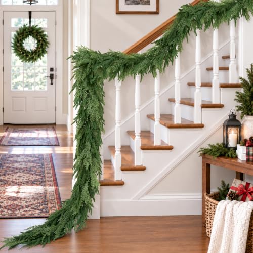 12Ft Artificial Christmas Garland with Real Touch Cedar and Norfolk Pine - Flexible, Lush Holiday Decor