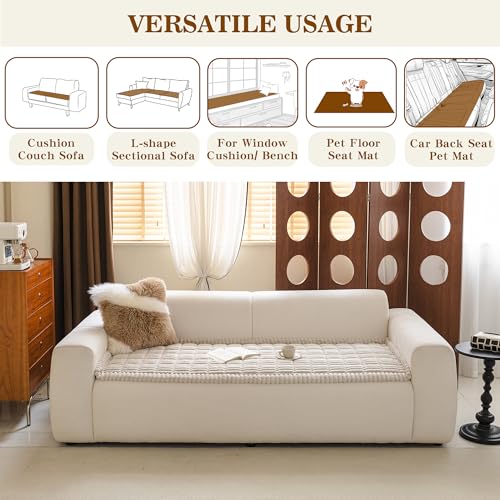 Non-Slip Sofa Cover for 3 Cushion Couch - Oatmeal, 27.6 x 70.9 Inches - MYSKY HOME
