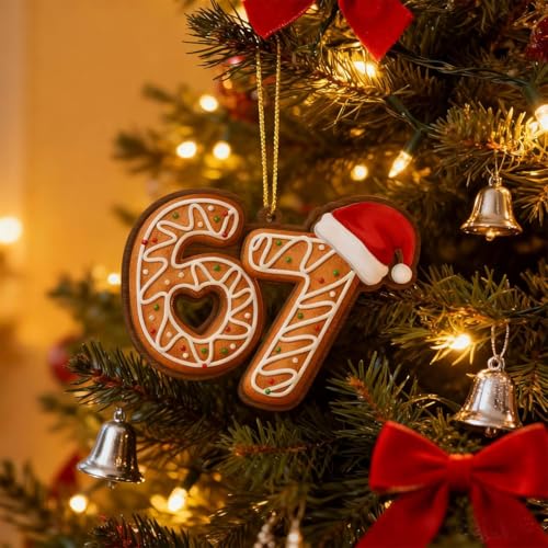 LHBMET 3Pcs Six Seven Christmas Ornament C — 67 Acrylic Meme Santa Tree Ornaments (Variation C)