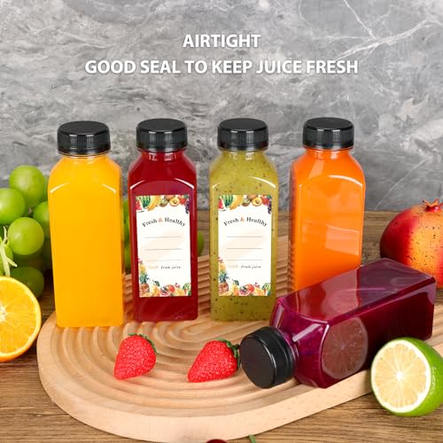 Moretoes 12oz Juice Bottles Set of 128 with Leak-Proof Caps & Labels