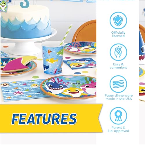 Baby Shark Party Decorations Set with Banner, Tablecloth, Swirls & Decals