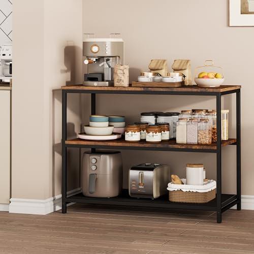 Rustic Brown and Black 39.4-Inch Kitchen Island with 3 Shelves & Workbench - Homleke