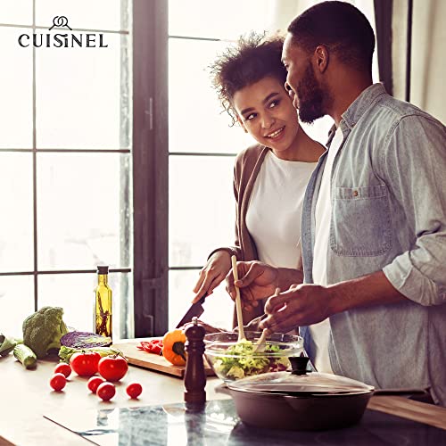 Cuisinel 12-Inch Cast Iron Skillet with Lid - Pre-Seasoned Frying Pan & Glass Cover