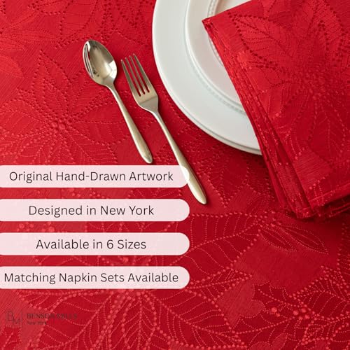 Benson Mills Poinsettia Palace Red Tablecloth 60x120 Inches - Holiday Elegance