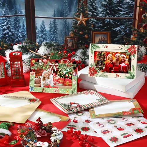 Funrous 48 Set Christmas Photo Cards with Envelopes Stickers, Vintage