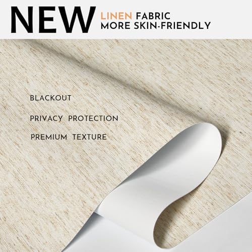 Persilux 45x72 Inch Blackout Roller Shades Linen Fabric Cordless Insulated UV Block for Home & Office - Cream Variation