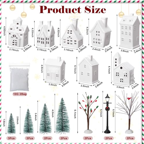 Tioncy 26-Piece Ceramic Christmas Village Set with Trees, Lights & Decor
