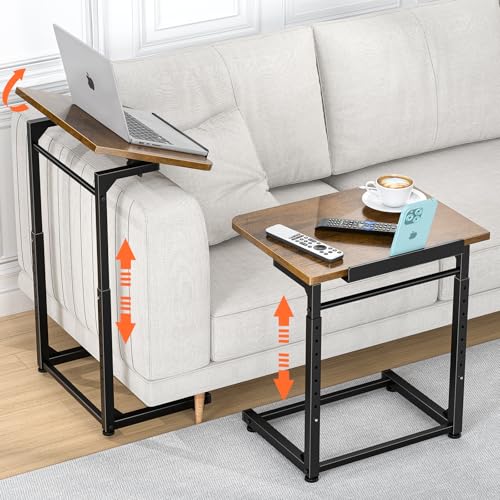 Brown 8-Level Adjustable TV Tray Table with Tilt & Phone Slot - Couch Side End Table