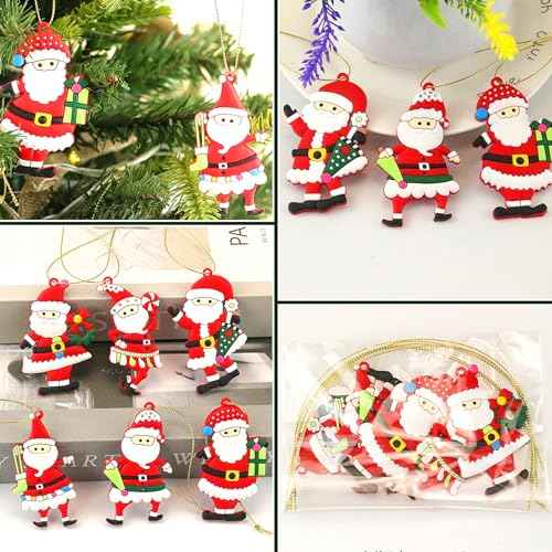6pcs Christmas Ornaments Cute Santa Claus Xmas Tree Decorations Santa Plastic Figurines Ornaments with Red Santa Claus for Christmas Tree Hanging Party Ornaments DIY Decor 3 Inch Tall