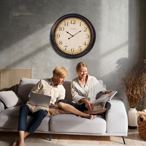 Crosstime 24 Inch Wall Clock Battery Operated Silent Round Vintage