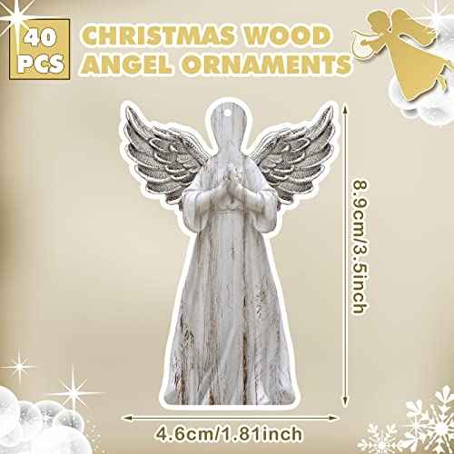 Gerrii 40 Pieces Christmas Wood Angel Ornaments Christmas Tree Decorations Farmhouse White Rustic Hanging Ornaments for Crafts Gift Office Fireplace Wreath Holiday Party Decor