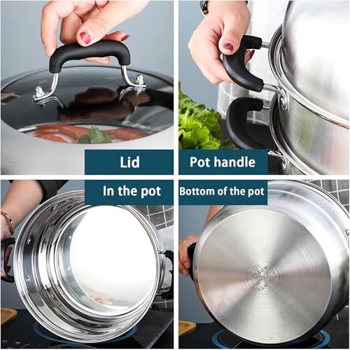 MANO 14.2 Inch Stainless Steel 2-Tier Steamer Pot with Lid for Cooking & Food Prep