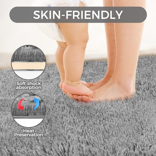Fairblink 5x8 Grey Ultra Soft Shag Area Rug for Living Room & Bedroom