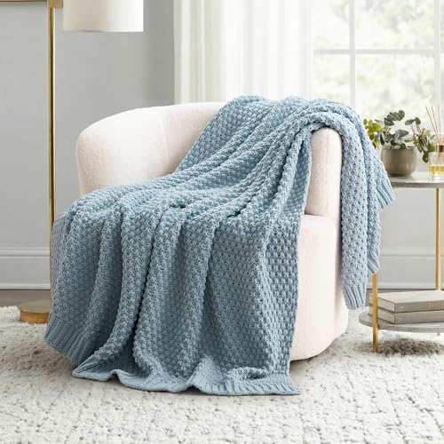 Chunky Chenille Knit Throw Blanket - 50 x 60 Chambray Blue - Soft & Cozy