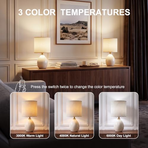 Dawnwake Cream 17.7" Ceramic Table Lamps Set of 2 for Living Room & Bedroom