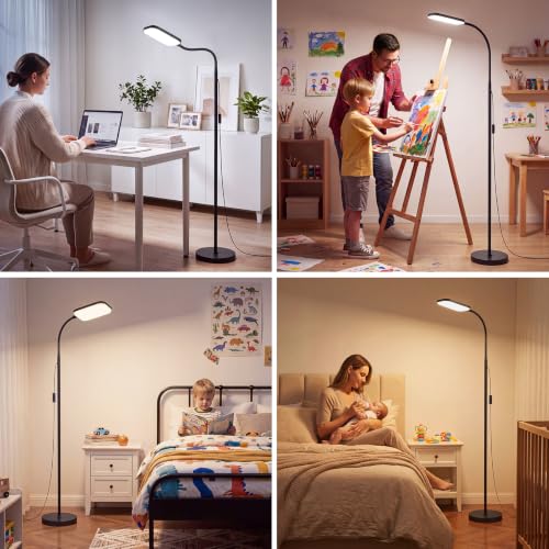 Coucrek LED Floor Lamp - Adjustable Reading Light for Living Room - Black