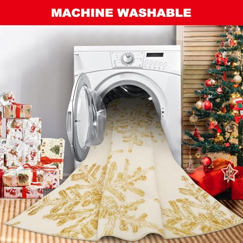 Lahome 2x4 Gold Snowflake Christmas Rug Entryway – Non-Slip, Machine Washable