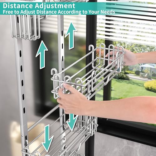 4-Tier Hanging Shower Caddy Organizer with 22 Hooks & Toothbrush Holders - Silver