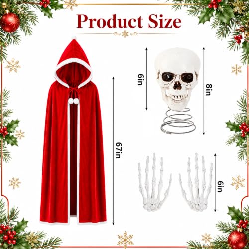 8-Inch Gothic Skull Tree Topper with Red Cloak & Skeleton Hands for Christmas Decor