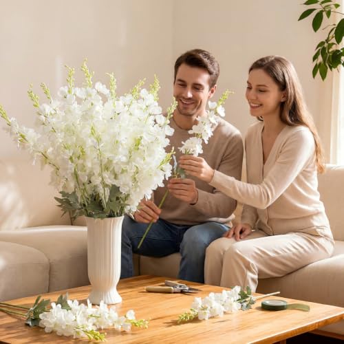 34.25 Inch White Artificial Delphinium Flowers Bulk 50 Stems for Floral Arrangements