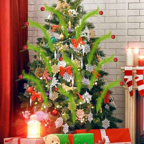 18.11inch Christmas Tree Topper Decorations - 10PCS Christmas Tree Picks, Green Curly Branches with Red Balls for Xmas Tree Topper Ornaments Home Indoor Wreath Craft Decorations