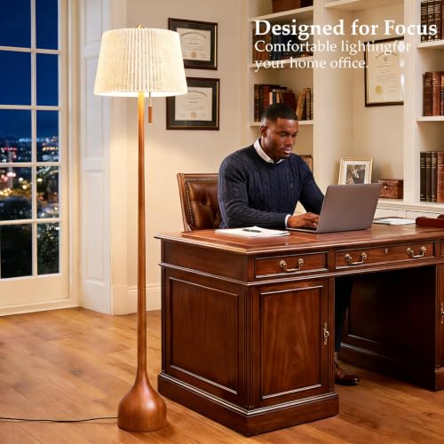 MOFFE Mid Century Walnut Wood Floor Lamp with Dual Shades - Amber Walnut Finish