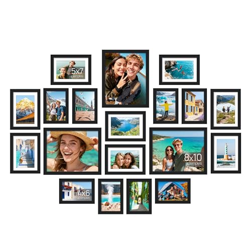 Upsimples Black Picture Frame Set of 19 - 8x10, 5x7, 4x6 Wall & Table Display