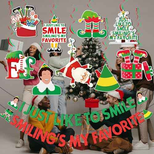 The Elf Christmas Banner Decorations Christmas Elf Decorations I Just Like To Smile Smiling's My Favorite Banner for Xmas Party Decorations Friendsmas Party Decorations