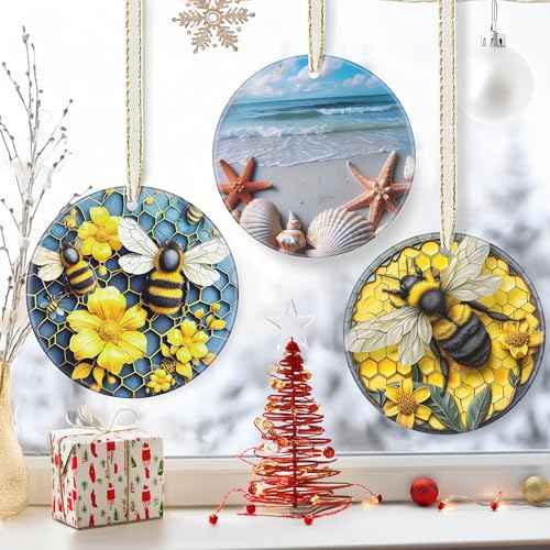 3.5" Ceramic Christmas Ornaments, Christmas Tree Ornaments, Heirloom Keepsake, Gift Exchange, Gift Idea, Bauble Present - Beach