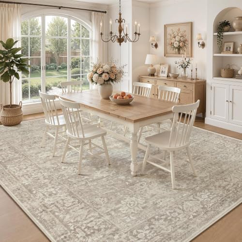 Brown 8x10 Area Rug for Living Room - Washable Floral Non-Slip Carpet