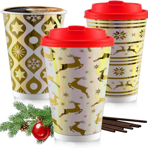 Ironshelf 24-pack Iridescent Christmas Disposable Paper Coffee Cups, 16oz