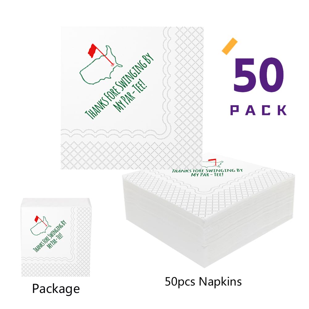 SharkBliss Golf Cocktail Napkins, Thanks Fore Swinging By My Par-Tee Disposable Paper Cocktail Beverage Napkin for Golf Theme Party Table Decor 2-Ply, 5x5" (50, Thanks Fore Swinging By My Par-Tee)