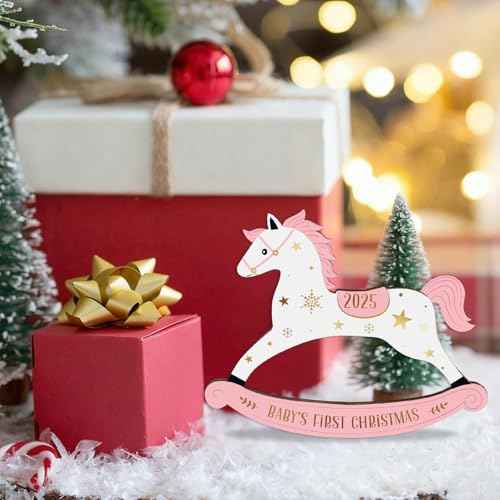 WhatSign Baby's First Christmas Ornament 2025 - Pink Wooden Newborn Girl Christmas Tree Decoration Keepsake