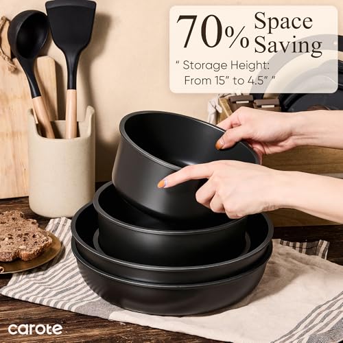 CAROTE 21-Piece Non-Stick Cookware Set with Detachable Handles - Black, Variant 21 Piece