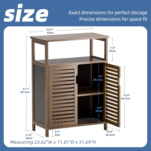 Bathroom Storage Cabinet Bamboo Floor Cabinet with Double Doors and Open Shelf - Walnut Variation