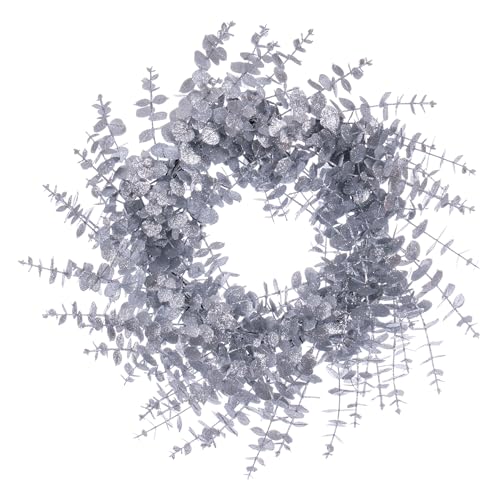 Vickerman 24-Inch Silver Artificial Eucalyptus Glitter Wreath - Indoor Decor