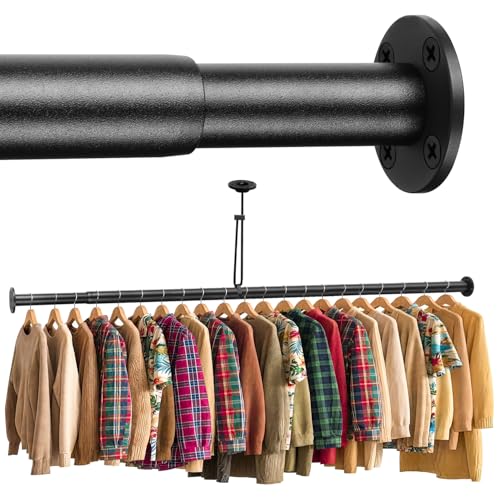 BaiNong Adjustable Closet Rod 17-134 Inch Black Heavy Duty Storage