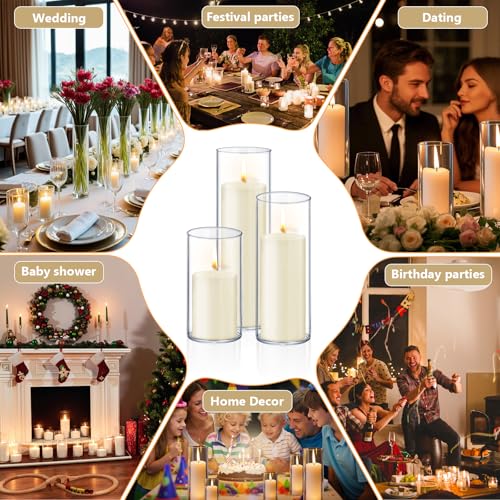 Homjoy 24 pcs Ivory White Pillar Candles with Glass Candle Holders - Elegant Wedding & Home Decor Set