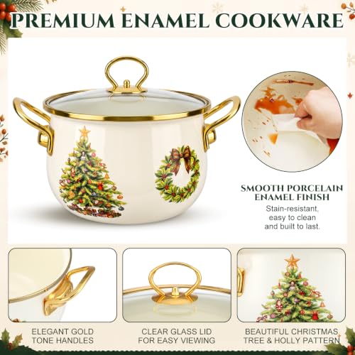 Meanplan 3.6 L Christmas Enamel Stockpot with Glass Lid