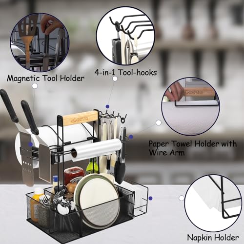 Outdoor Grill Caddy with Paper Towel Holder & Magnetic Tool Organizer
